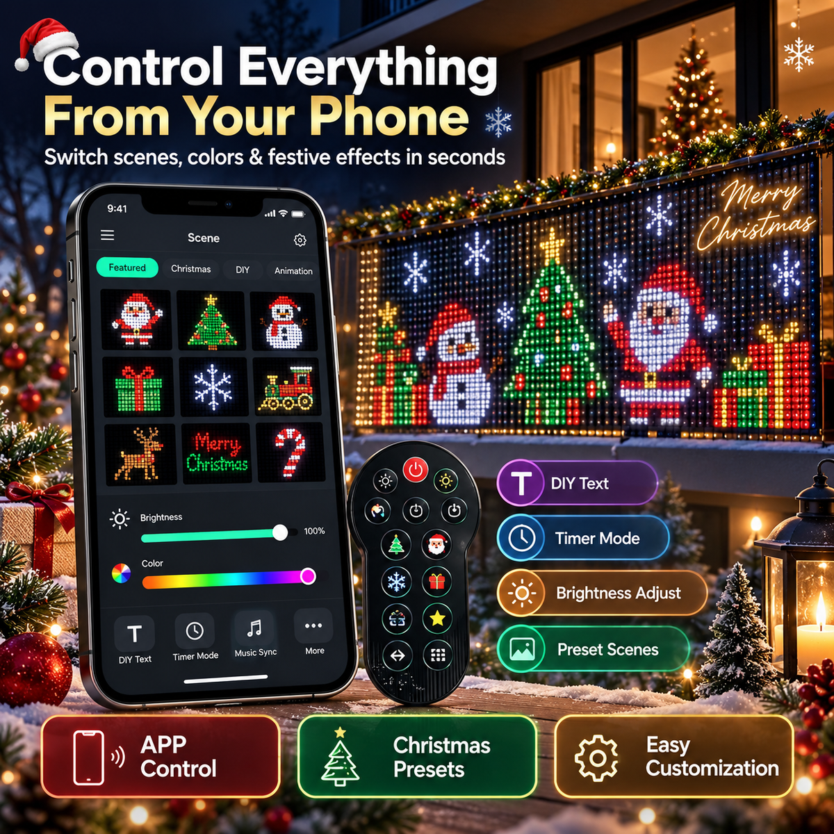 🎄 Smart RGB Pixel LED Curtain Lights | App-Controlled Dynamic Holiday Light Show for Outdoor Home Decoration
