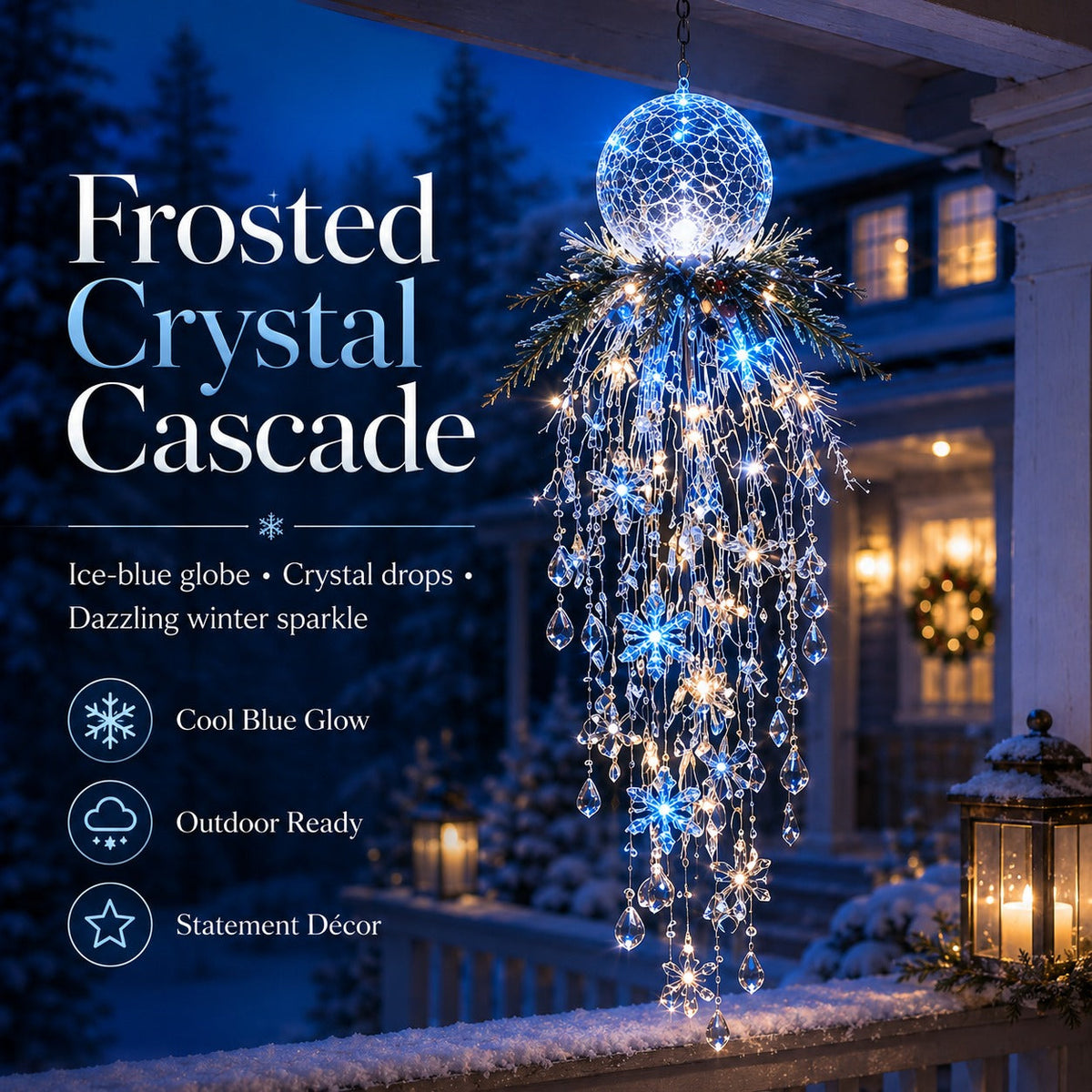 🎅 Christmas Hanging Snowflake & Crystal LED Light | Magical Porch Glow ✨