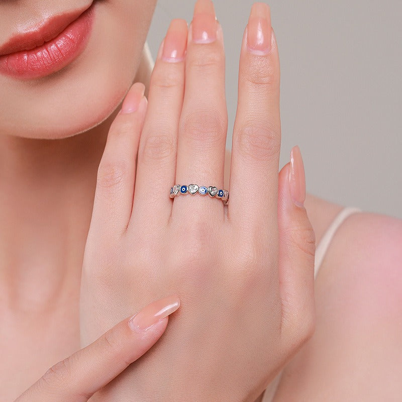 S925 Sterling Silver Heart-Shaped Zirconia Ring Female Original Design Fashion Versatile Commuter Style Finger Ring
