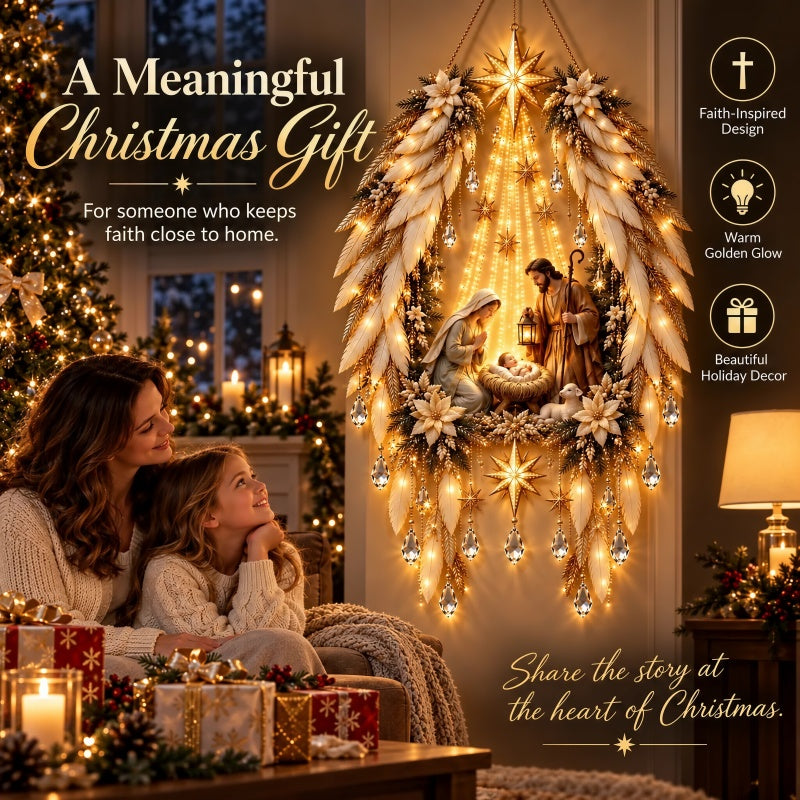 👼 3D Heavenly Angel Wings Nativity Light – Lighted Christmas Wall Decor