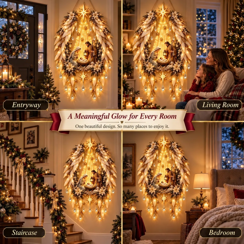 👼 3D Heavenly Angel Wings Nativity Light – Lighted Christmas Wall Decor
