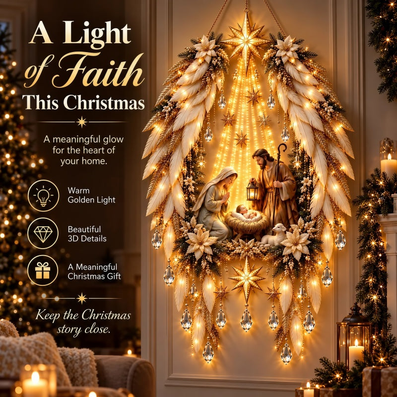 👼 3D Heavenly Angel Wings Nativity Light – Lighted Christmas Wall Decor