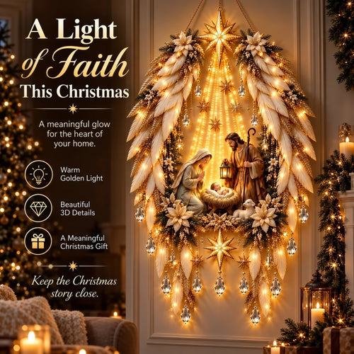 👼 3D Heavenly Angel Wings Nativity Light – Lighted Christmas Wall Decor