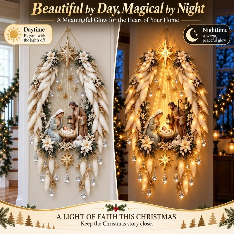 👼 3D Heavenly Angel Wings Nativity Light – Lighted Christmas Wall Decor