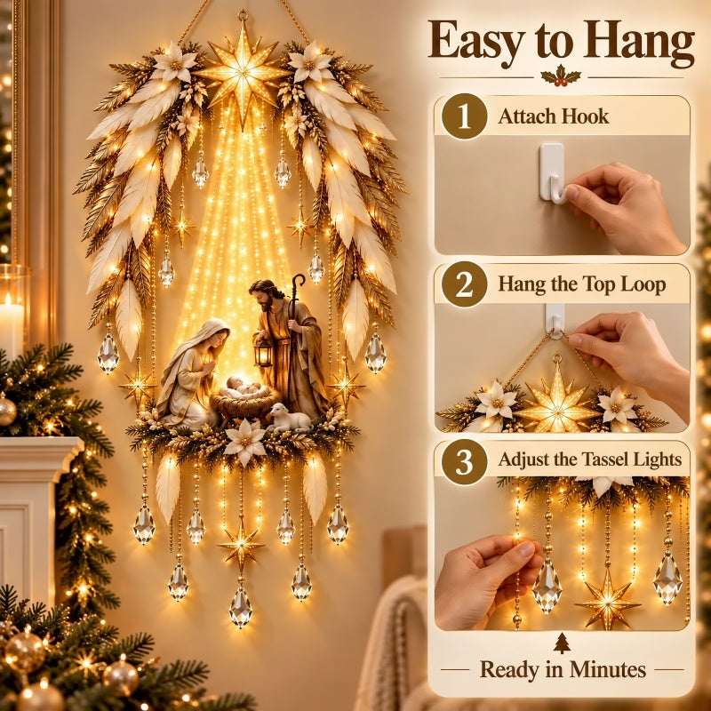 👼 3D Heavenly Angel Wings Nativity Light – Lighted Christmas Wall Decor
