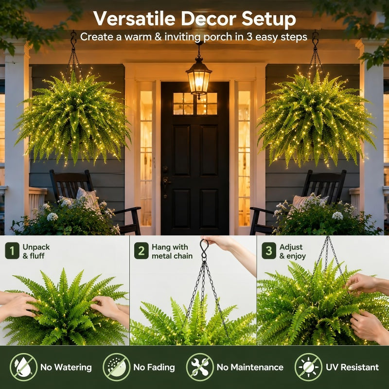 Glowing Boston Ferns with Lights – 🌿 Zero Watering, Zero Maintenance