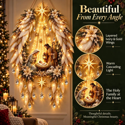 👼 3D Heavenly Angel Wings Nativity Light – Lighted Christmas Wall Decor