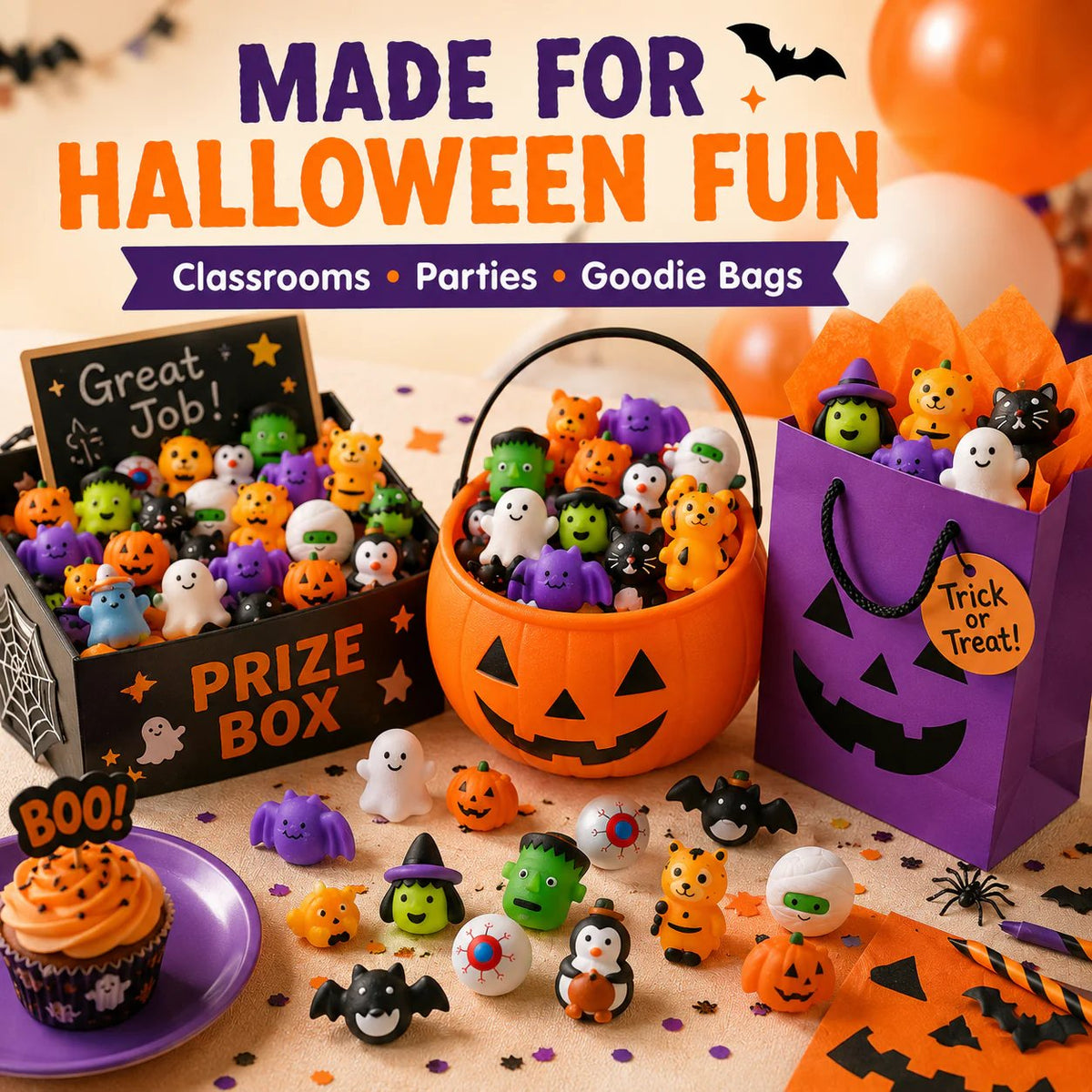 🎃50PCS Halloween Mochi Squishy Toys for Party Favors & Spooky Fun