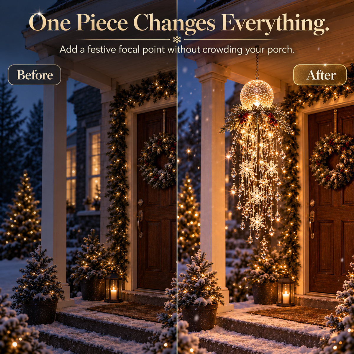 🎅 Christmas Hanging Snowflake & Crystal LED Light | Magical Porch Glow ✨