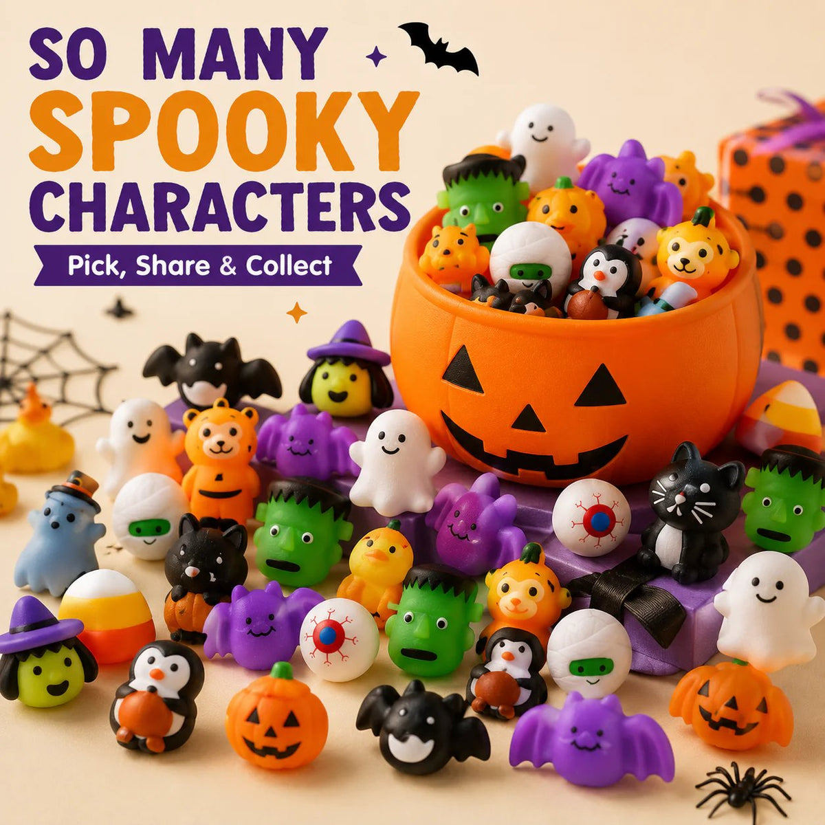 🎃50PCS Halloween Mochi Squishy Toys for Party Favors & Spooky Fun