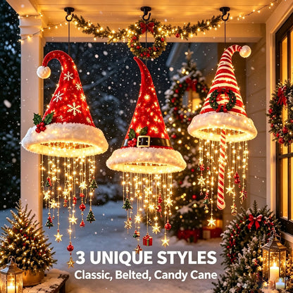 🎅✨Light‐Up Santa Hat Hanging Chandelier Decoration